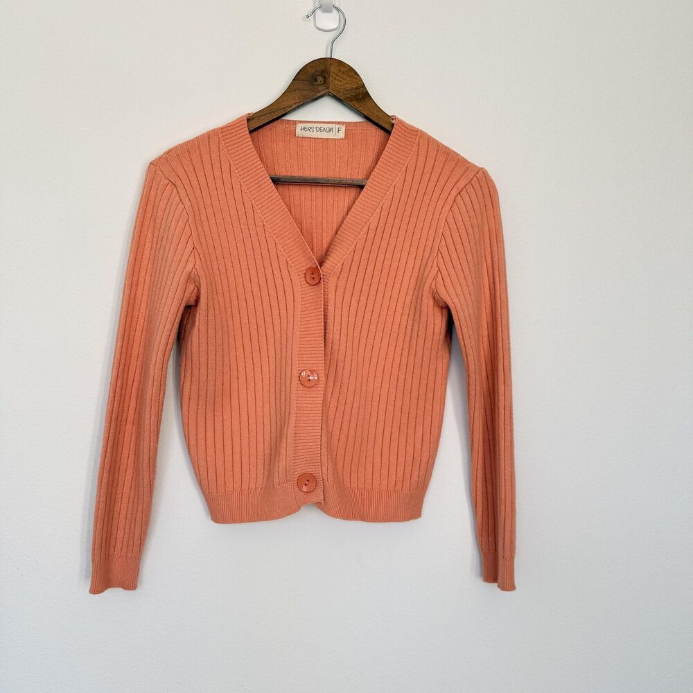 Hers Denim Sweater Womens XS Terracotta Ribbed Button Front Cardigan Long Sleeve